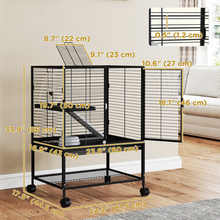Cage Roulante Pour Petits Animaux 2 Niveaux Plateau Amovible