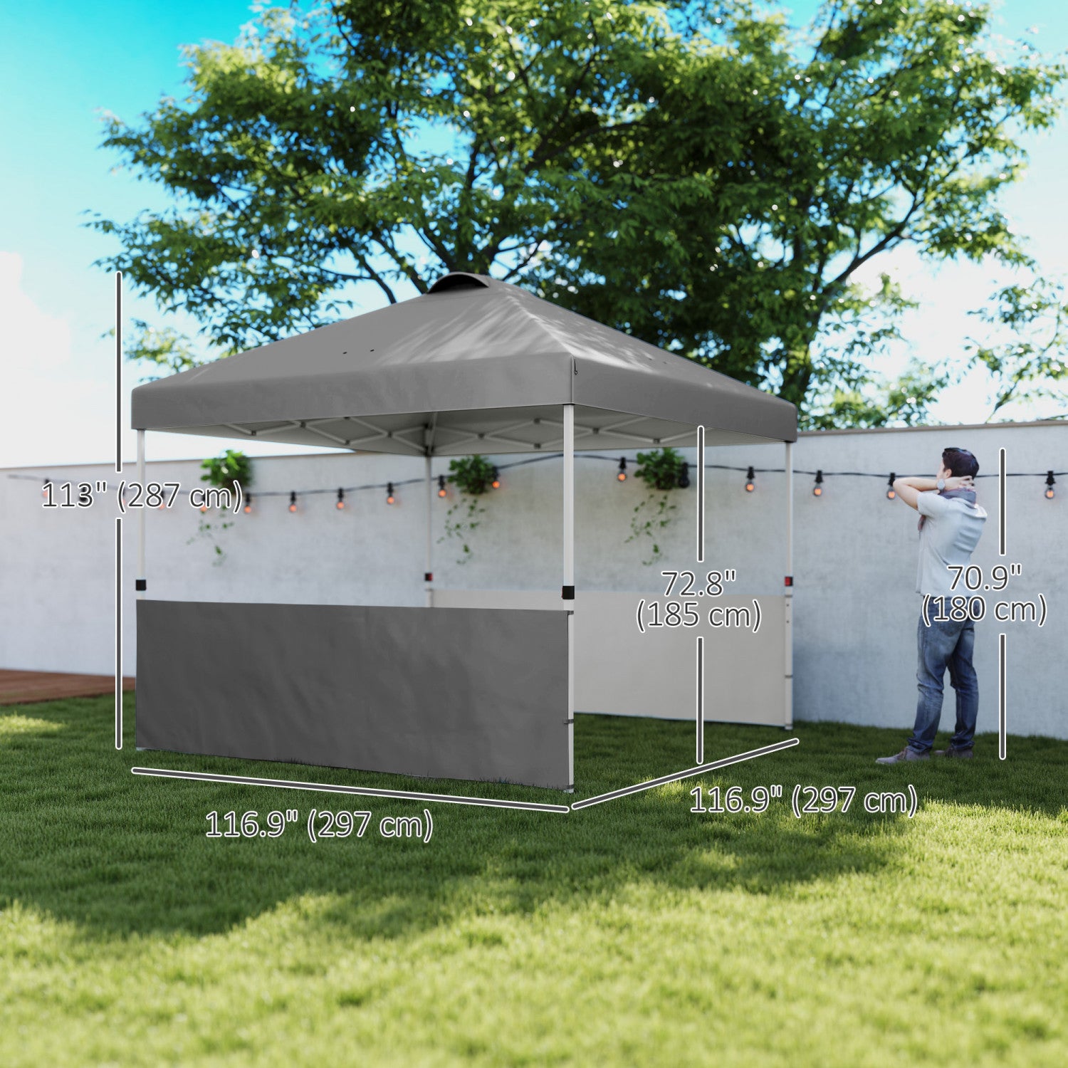demi tente Outsunny Tente A Auvent 10' X 10' Avec 2 Demi-parois Laterales, Gri