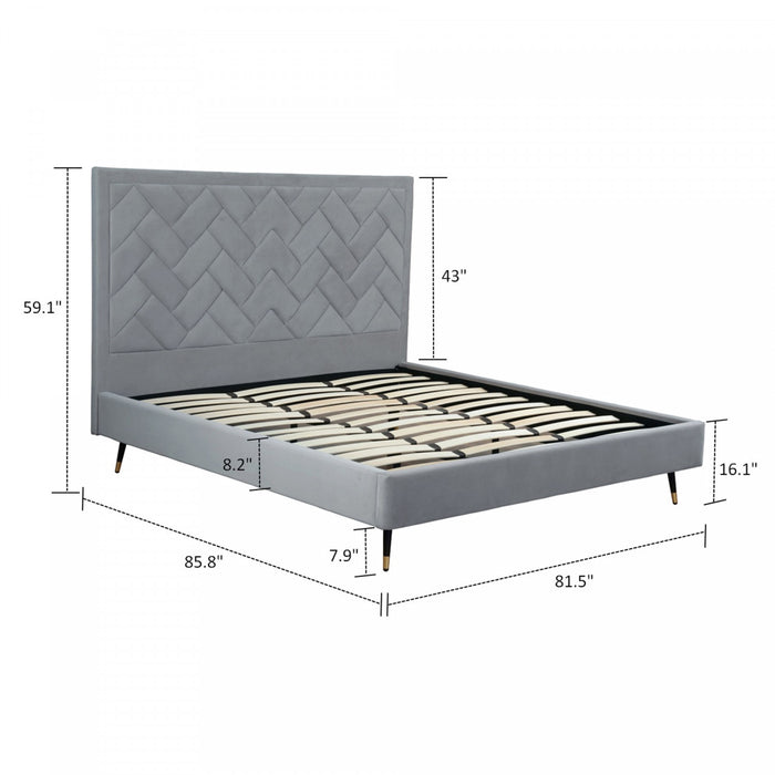 Lit king moderne Crosby en velours gris capitonne