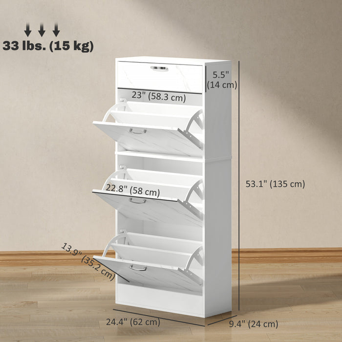 HOMCOM Armoire a Chaussures avec 3 Tiroirs, Armoire de Rangement, Blanc