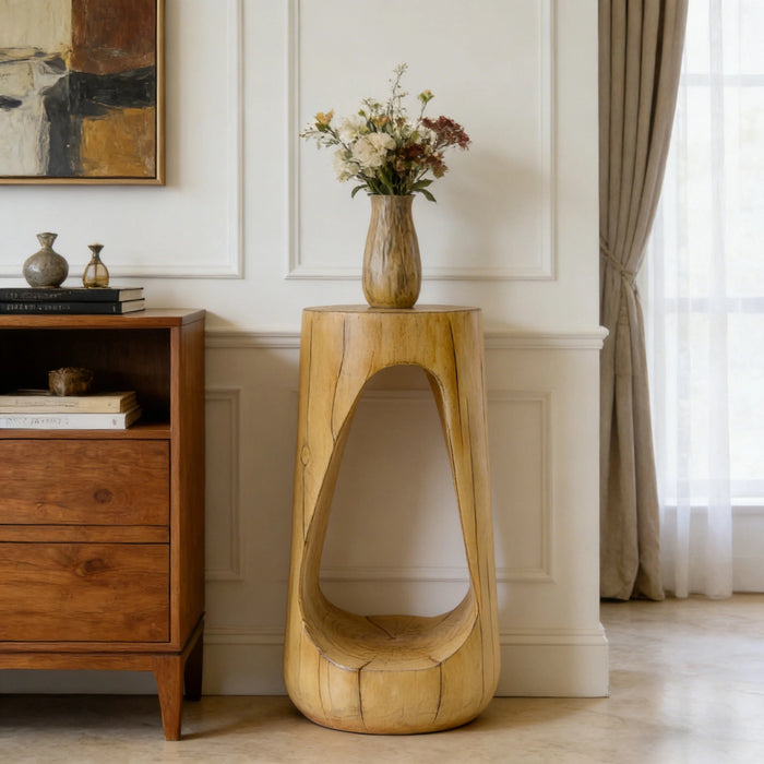 Table d'appoint style souche Brio 26,57 pouces MGO, table laterale interieure grain de bois unique, naturel