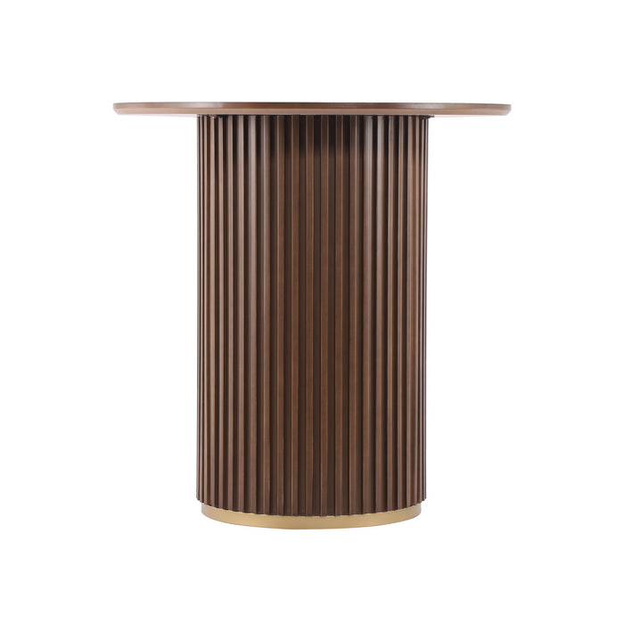 Table a manger ronde moderne Voss avec plateau en frene et base metallique, brun