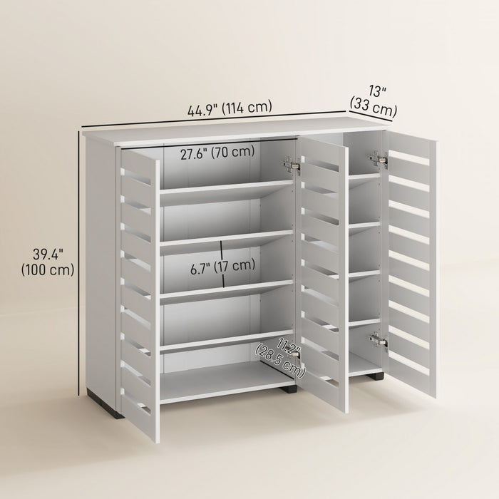 HOMCOM Armoire a chaussures pour entree avec 3 portes a lattes, blanc