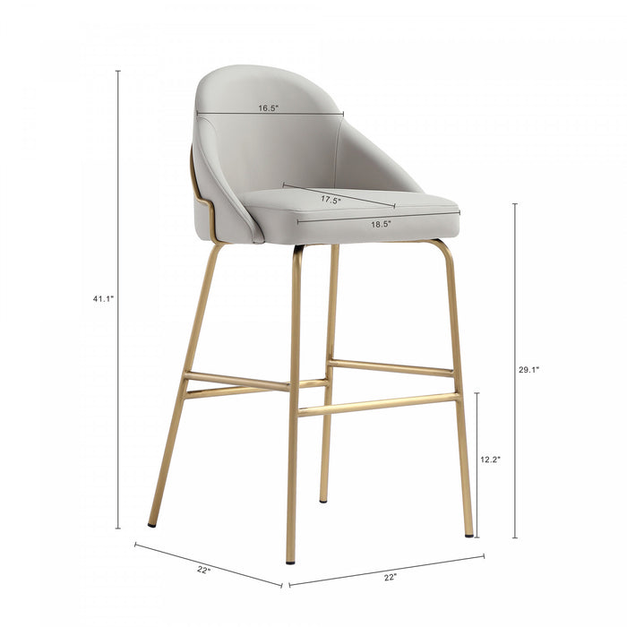 Tabouret de bar moderne en metal et tissu Gracie, gris pierre et or - Lot de 2