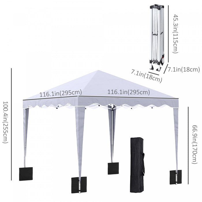 Outsunny 10' X 10' Tente Canopee, Abri Instantane Avec Hauteur Reglable, Tente De Fete Exterieure De Jardin Avec Sac De Transport, Blanc