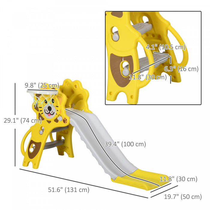 Qaba Toboggan 2 En 1 Pour Interieur, Toboggan Pour Enfants Facile A Installer Pour Tout-petits De 18 A 36 Mois, Toboggan Pour Bebe Avec Panier De Basket, Jaune
