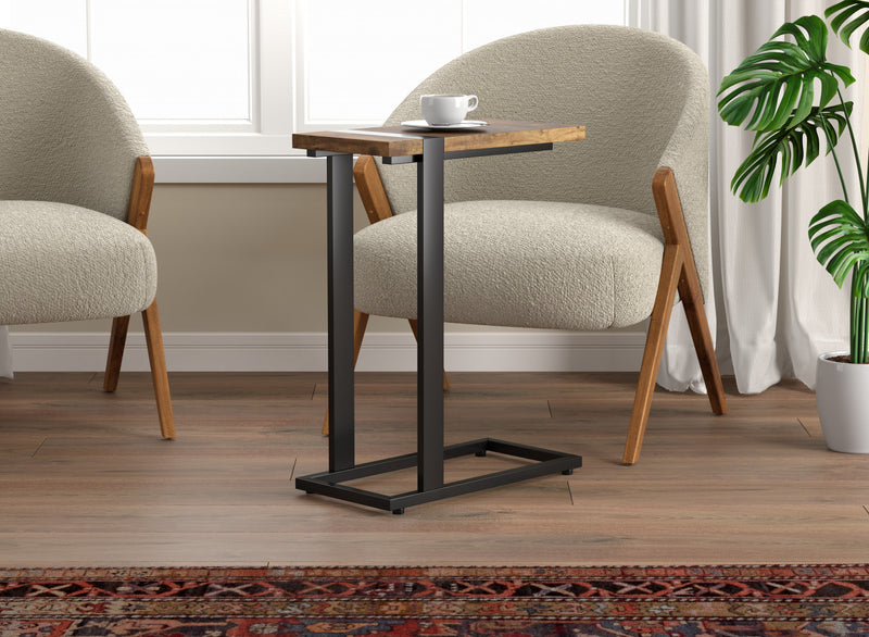 Table de bout en forme de C de 19 po avec armature en métal - bois recyclé brun