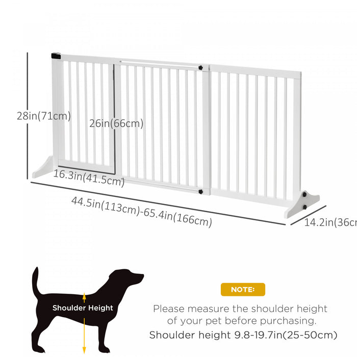 Pawhut Barriere Reglable En Bois Pour Animal Domestique, Cloture Autoportante Pour Chien Pour Porte, Hall, 3 Panneaux Avec Barriere De Securite, Porte Verrouillable, Blanc, 44.5\"-65.25\" L X 14.25\" H