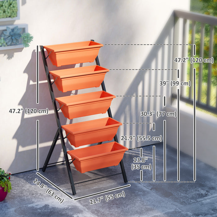 Outsunny Lit de jardin sureleve a 5 niveaux avec trous d'ecoulement, rouge