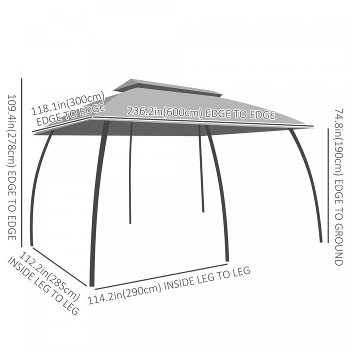 Outsunny Tonnelle De Terrasse 10' X 20', Abri Exterieur Avec Filet Et Rideaux, Toit Ventile, Cadre En Acier Pour Jardin, Pelouse, Arriere-cour Et Terrasse, Gris Fonce