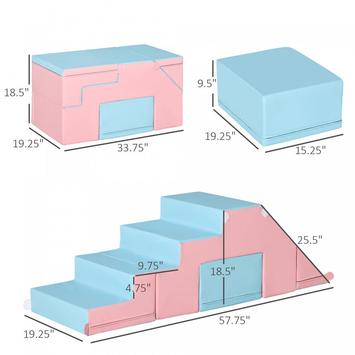 Qaba 2 Blocs De Construction En Mousse Modules De Motricite Jouets Educatifs Ideal Pour Grimper Glisser Pour Enfant De 1-3 Ans Rose Bleu