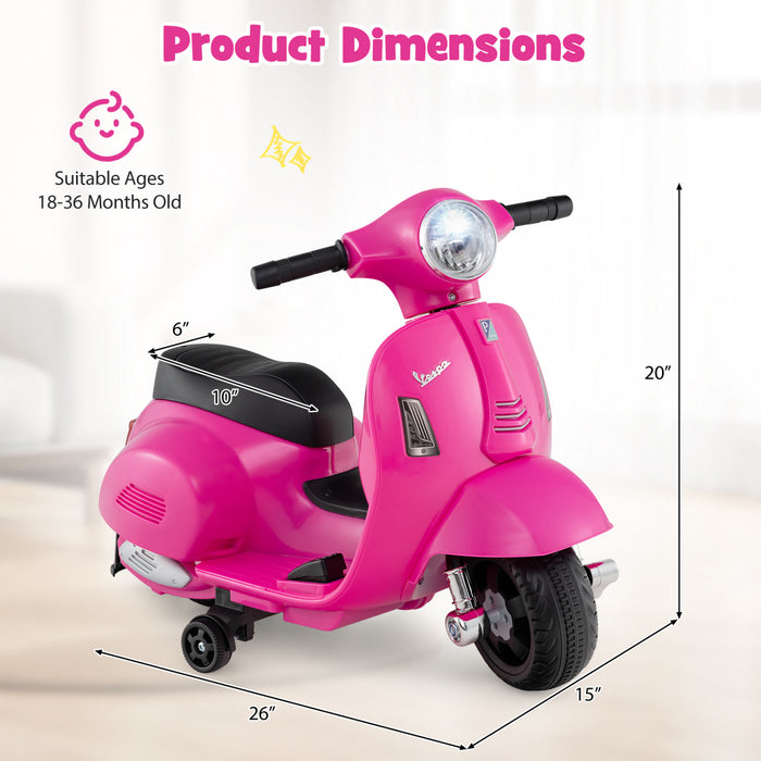 Costway Enfants Rouler Sur Moto Avec Roues D'entrainement Phare Corne 6v Batterie Rose