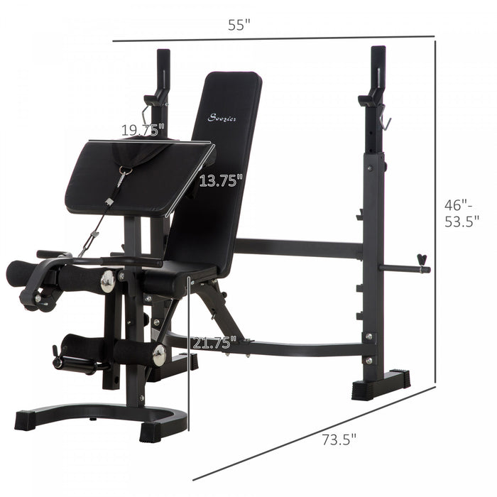 Soozier Banc De Musculation Fitness Entrainement Complet Avec Support D'halteres Repose Barre Curl Dossier Appui-coude Reglables Acier Revetement Synthetique Noir Et Gris