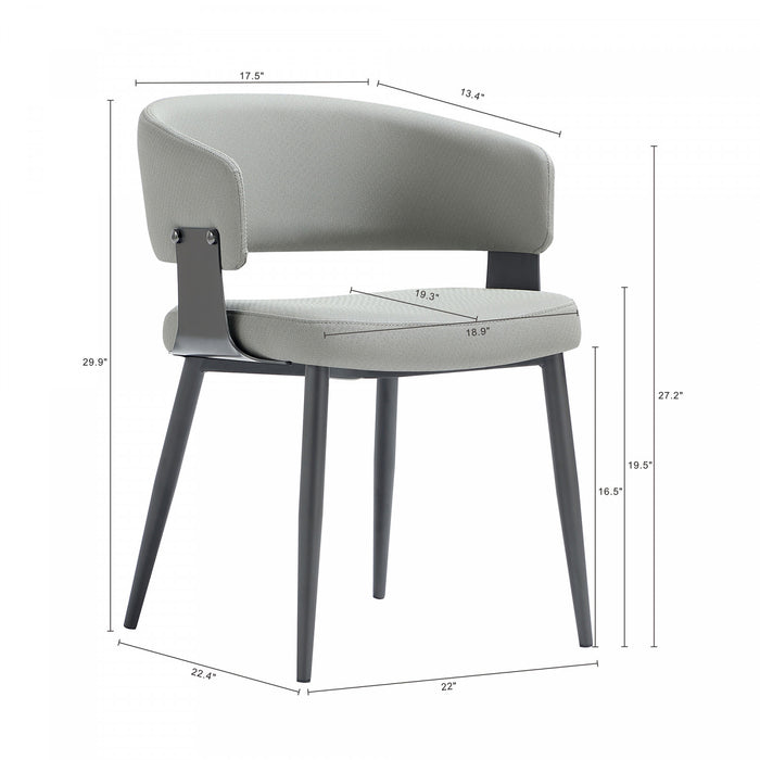 Chaise de salle a manger moderne Luce en cuir vegetalien texture et metal, gris pierre - Lot de 2