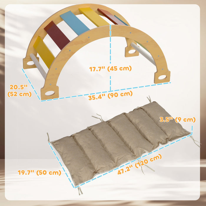 Qaba 3 En 1 Jouet D'escalade Pour Les Enfants En Bas Age, Jouet D'escalade En Bois, Jouet A Bascule Arc-en-ciel Avec Coussin, Jouet D'escalade D'interieur Pour Les Enfants