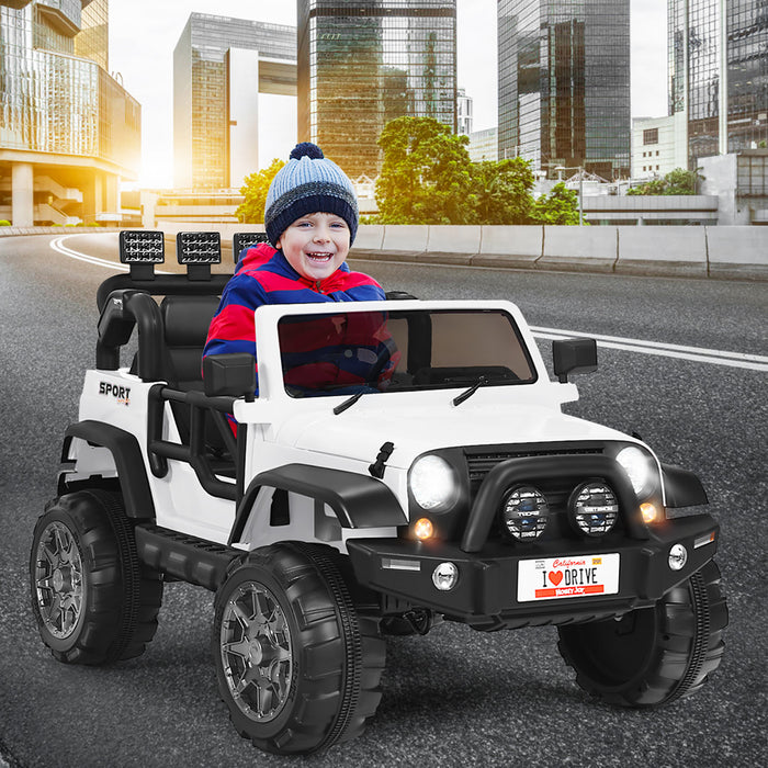 Voiture Pour Enfants 2 Places 12v, Pick-up Telecommande Avec Compartiment De Rangement, Coloris Blanc