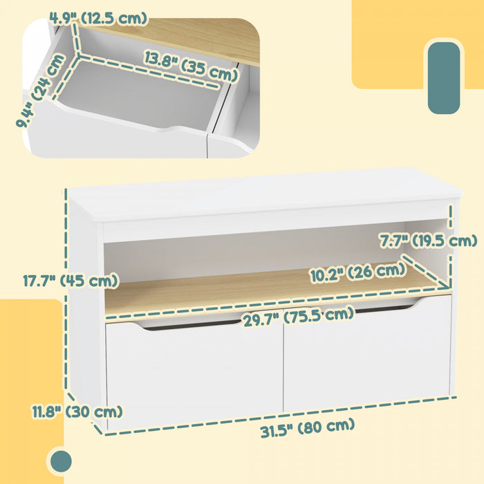 Qaba Bibliotheque Pour Enfants Avec 2 Tiroirs, Etagere De Rangement, Blanc