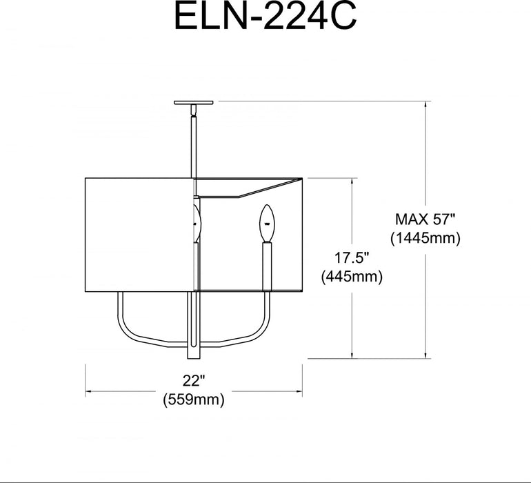 Lustre Eleanor de Dainolite avec abat-jour noir et blanc, fini noir mat et 4 ampoules