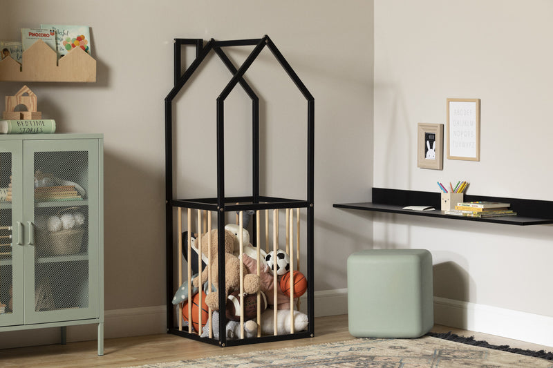 Meuble de rangement Ohana en forme de maison - noir et naturel