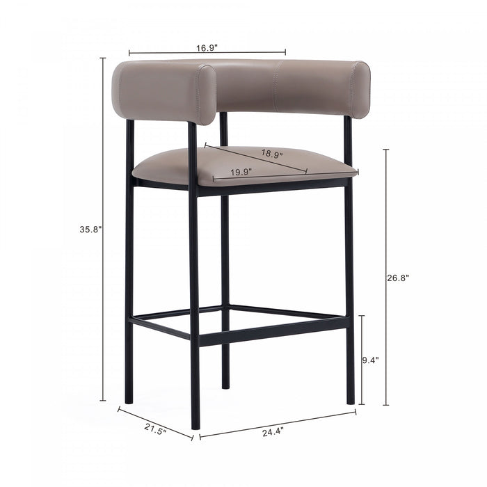 Tabouret de comptoir contemporain Onda en cuir vegetalien et metal, coloris taupe