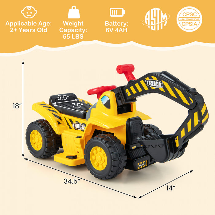 Costway 6v Electric Kids Ride Sur L'excavatrice Pretend Jouer Tracteur De Jouet W / Cercle De Basket-ball