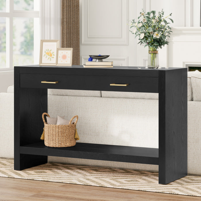 Console de style maison de campagne Aubrey 120 cm avec rangement - noire