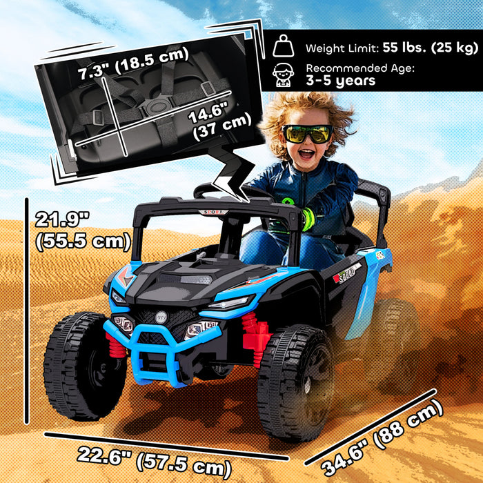 Qaba Voiture Electrique 12V pour Enfants, Camion avec Doubles Moteurs, pour Garcons et Filles de 3 a 5 Ans, Bleu