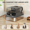 PawHut Stainless Steel Cat Litter Box with Lid, XXL Enclosed Cat Litter Box for Big Cats with High Sides, Double Doors, Scoop, Odor Control, Anti-Leaking, Easy Clean, Black