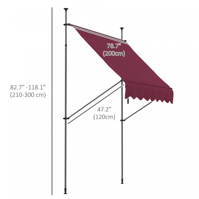 Outsunny Auvent Retractable 6.5' X 4', Autoportant Et Sans Vis, Rouge Vin