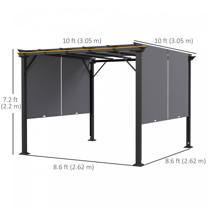 Outsunny Auvent De Pergola Retractable 10' X 10' Pour Jardin, Gris