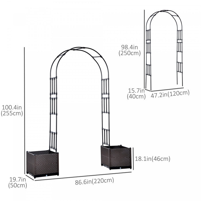 Outsunny Arche De Jardin Avec Deux Jardinieres En Acier Pour Plantes Grimpantes, Mariages, Fetes, Marron
