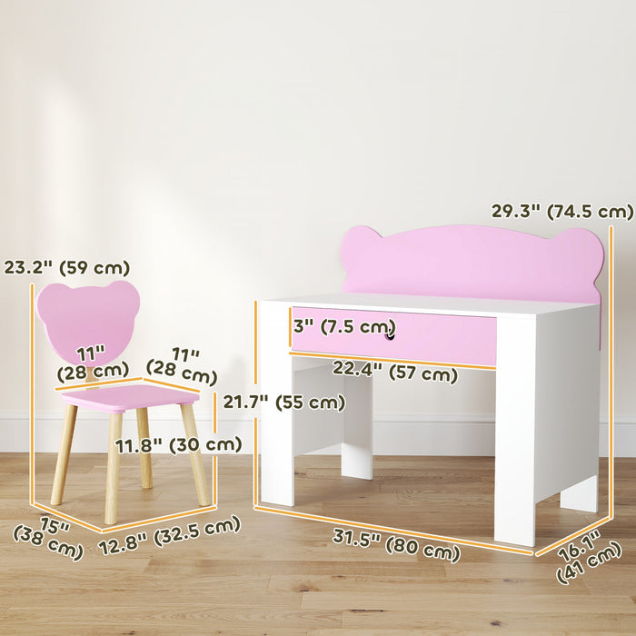 Ensemble Bureau Et Chaise Pour Enfants, Table D'etude Et Chaise Avec Tiroir De Rangement, Rose