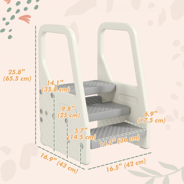 Qaba Marchepied reglable en hauteur pour tout-petit avec poignee, gris