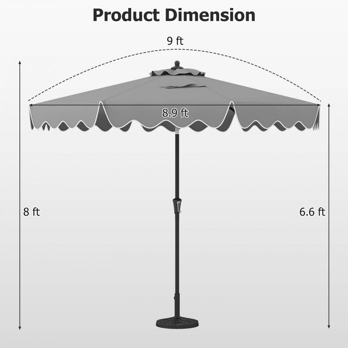 Costway Parasol de patio de 9 pieds a 2 niveaux, parasol de table de marche avec toile protectrice solaire gris