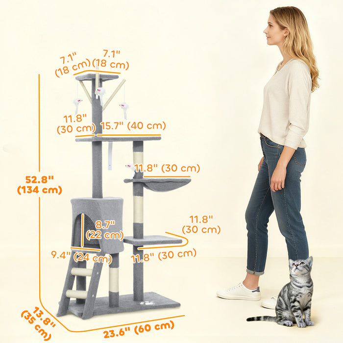 Arbre a chat 134 cm multi-niveaux, centre d'activites pour chaton