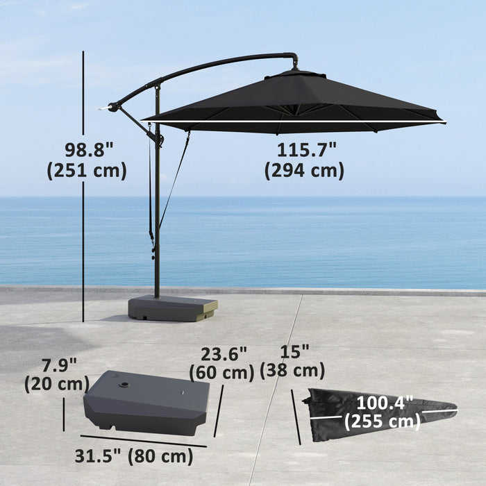 Outsunny Parasol De Terrasse De10pi Avec Base Rechargeable Et Housse, Gris