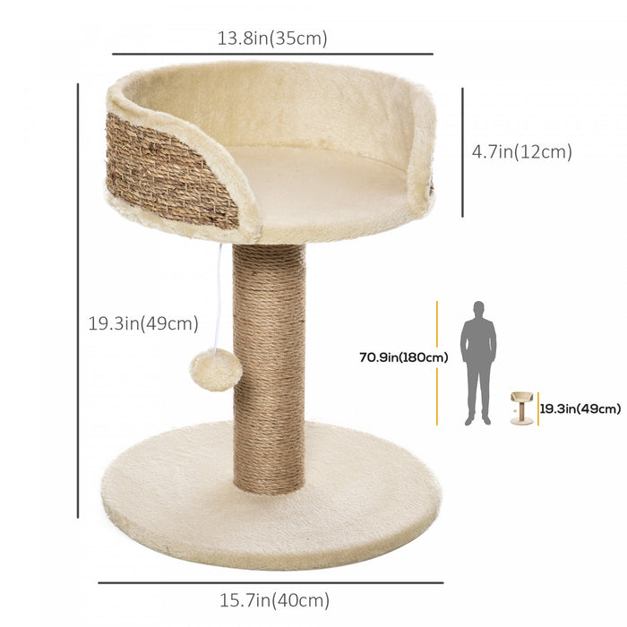 Pawhut Petit Arbre A Chat Avec Griffoir, Perchoir, Boule De Jouet, Tour De Chat Pour Chats D'interieur - 16\" X 16\" X 19\", Beige