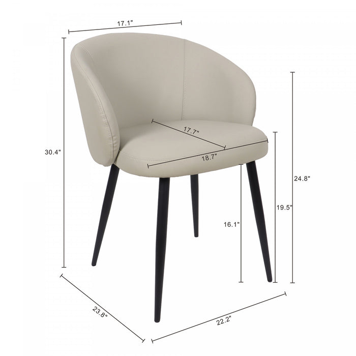 Chaise laterale moderne contemporaine Looma en cuir vegetalien et metal, gris pierre - Lot de 2
