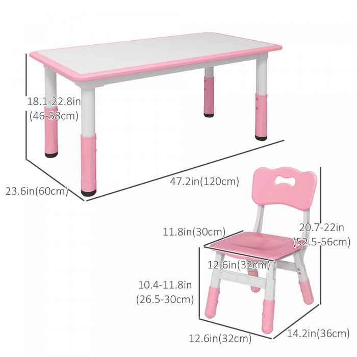 Qaba Ensemble De Table Et Chaises Pour Enfants Avec 4 Chaises, Hauteur Reglable, Surface De Table Facile A Nettoyer, Pour 1.5 A 5 Ans, Rose