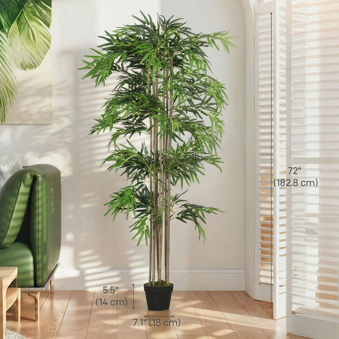 Outsunny Arbre en Bambou Artificiel de 182 cm en Pot avec 1530 Feuilles, Vert