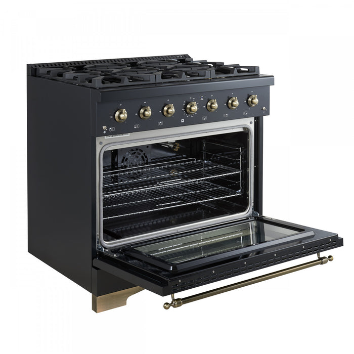 Cuisiniere a gaz autonome Antico de 36\", noire, avec four a convection – FFSGS6219-36BLK