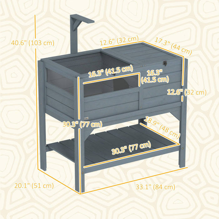 Pawhut Maison De Tortue En Bois Avec Etagere, Enclos Pour Tortues Pour Petits Animaux Avec Cadre De Support Leger, Cage A Reptiles Avec Plateau, 33\" L X 20\" W X 41\" H