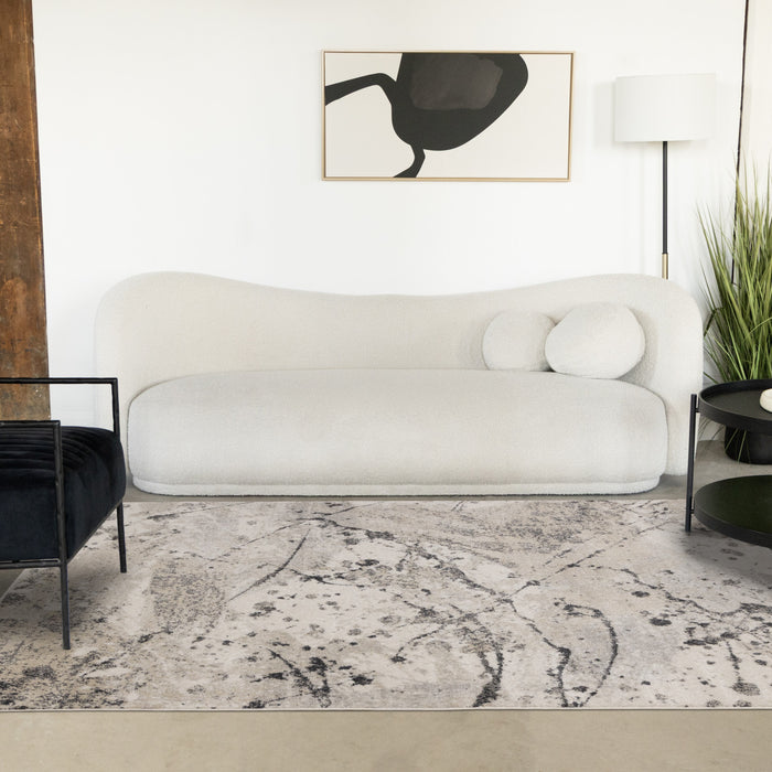 Tapis Sophie a motif d'eclaboussures de peinture grises, beiges, noires et blanches, 7'10\" x 10'6\"