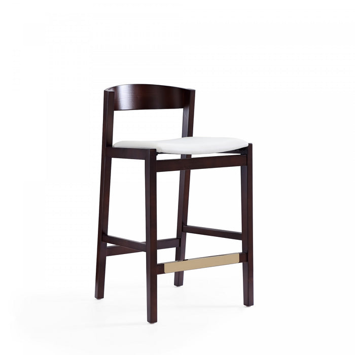 Tabouret de comptoir en bois rembourre ivoire style Klismos mi-siecle moderne - Lot de 2