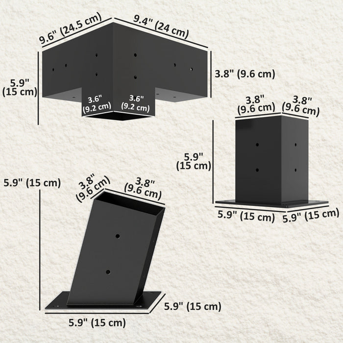 Supports de Pergola Outsunny, Kit de Pergola pour Toit Incline a 15°, Noir