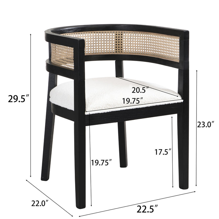 Ensemble De 2 Chaises De Salle À Manger Lance Avec Dossier En Rotin Et Siège En Forme De U - Noir