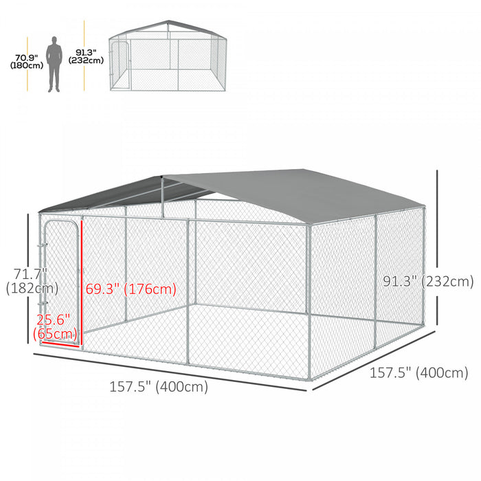 Pawhut Chenil D'exterieur Pour Chien Avec Auvent Etanche, Enclos Pour Chien Avec Maillon De Chaine Galvanise, Verrouillage Securise Pour Jardin Et Terrasse, 13' X 13' X 7,6'