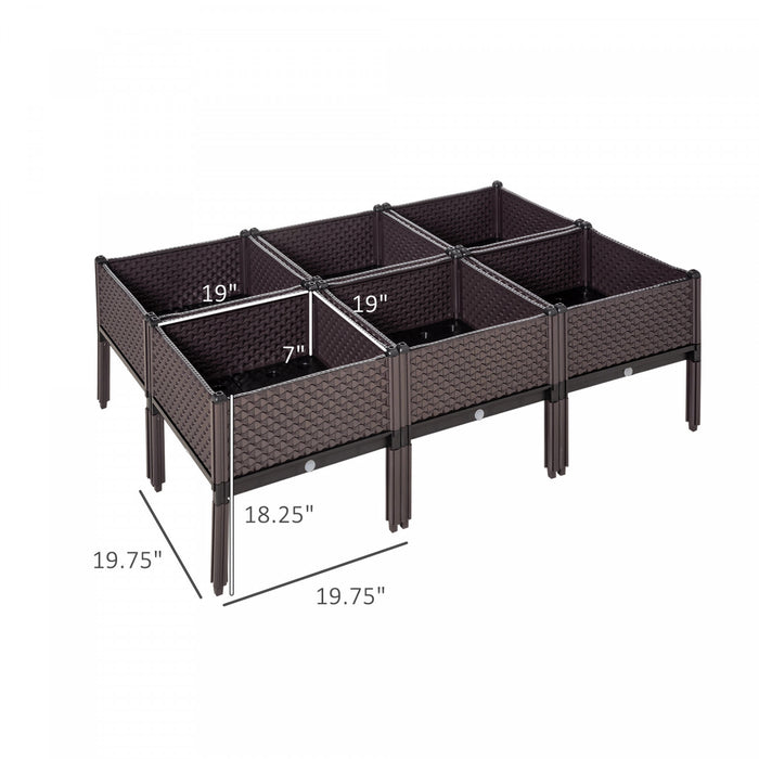 Outsunny Lot De 6 Pieces Jardiniere Sur Pieds Carre Potager Modulable Insert D'irrigation Inclus Plastique Brun