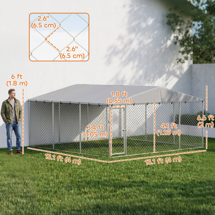 Chenil pour Chien avec Toit et Verrou Securise 4 x 4 x 2 m