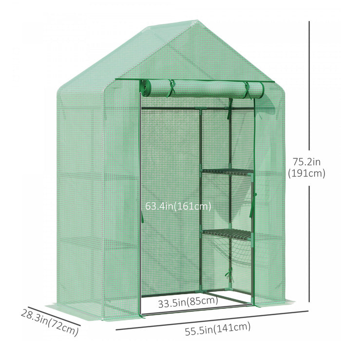 Outsunny Portable 4 Niveaux De Serre Chaude Pour Plantes D'interieur Et Tente De Culture De Fleurs Avec Etageres, Porte A Enroulement, Vert (56 × 30 × 78 Pouces) 